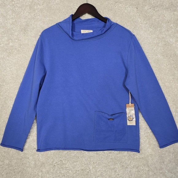 Escape by Habitat Womens Shirt Medium Blue Roll Neck Long Sleeve Terry‎ Pocket - Picture 1 of 12